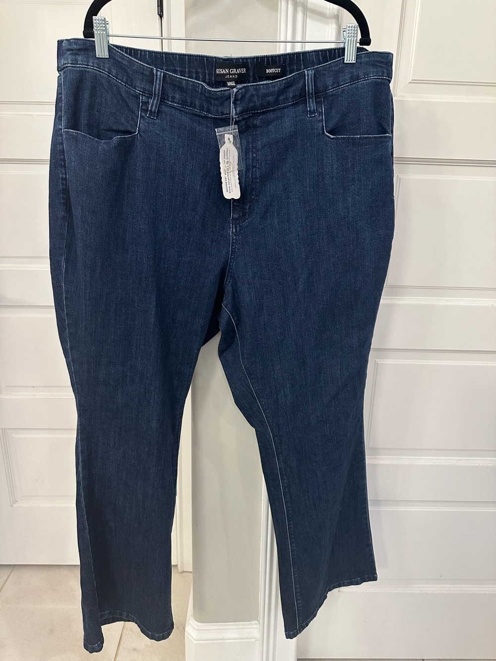 Susan Graver Womens 20W Petite Stretch Denim Classic Boot Cut Blue Jean Plus NEW